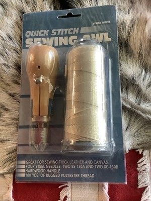 Quick Stitch Sewing Awl for Thick Leather & Canvas 4 Steel Needles 180Yrd Thread