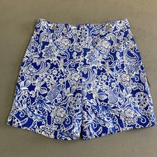 Rafaella Womens Blue White Floral Stretch Shorts Size 6 Button Accent