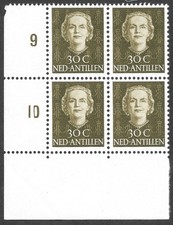 MNH 1950 Netherlands Antilles Block of Four 30c Stamps, Scott #224**