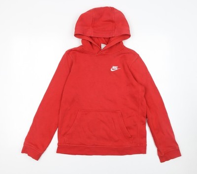Nike Boys Red Pullover Hoodie Size 13-14 Years Cotton Blend Logo Sweatshirt