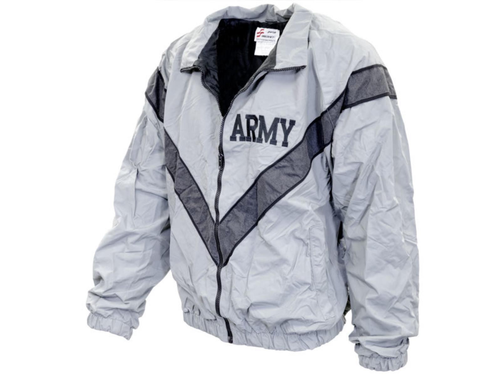 USED US ARMY GREY REFLECTIVE PT JACKET FITNESS UNIFORM COAT WIND BREAKER WARM-UP