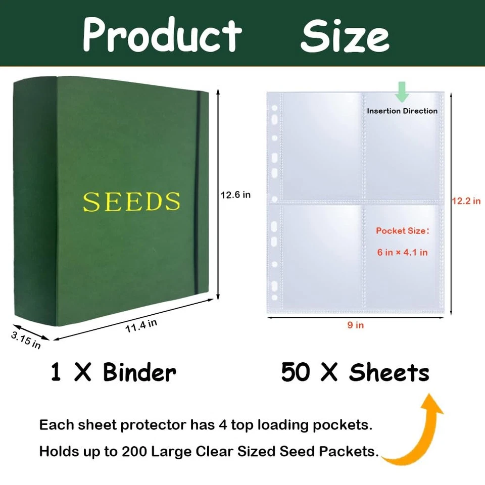 Carpeta organizadora de almacenamiento de semillas extra grande con 200 bolsillos transparentes (paquete de 50 hojas... Foto 2 de 4