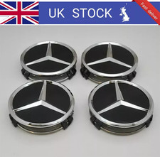 4x Black 75mm Mercedes Benz Alloy Wheel Centre Hub Caps AMG A B C E S M Class