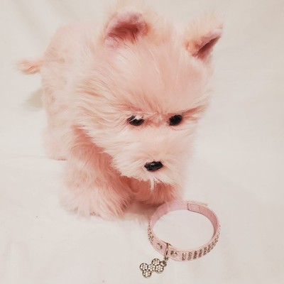 BUILD A BEAR Pink Yorkie Collar Tag 15''  Plush Toy Dog Puppy BAB Scottie