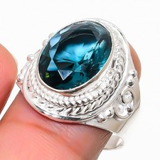 London Blue Topaz Gemstone Handmade 925 Sterling Silver All Size Ring For Gift