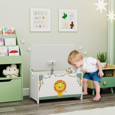 Toy Box for Kids, Toy Chest with Lid, Safety Hinges, Handles, Green