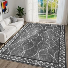 8x10 Washable Living Room Area Rug, Large Soft Ultra-Thin Low Pile Stain Resi...