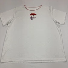 Red Hat Society Womens Jerzees T-Shirt Medium White Embroidered Lady Short Sleev