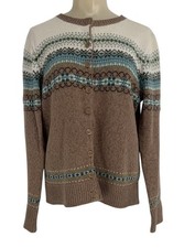 Tiara International Women  s Cardigan Sweater Size Small S Tan Cream Turquoise