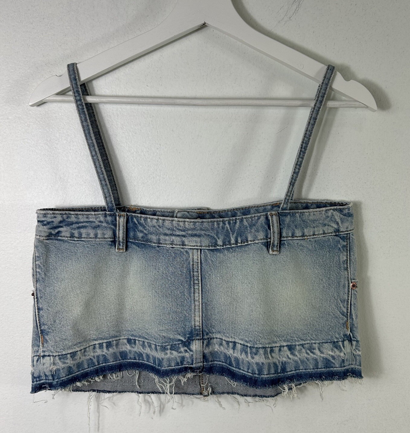 Zara Reconstructed Denim Cropped Jean Top Festival Top Size Small NWT thumbnail 7