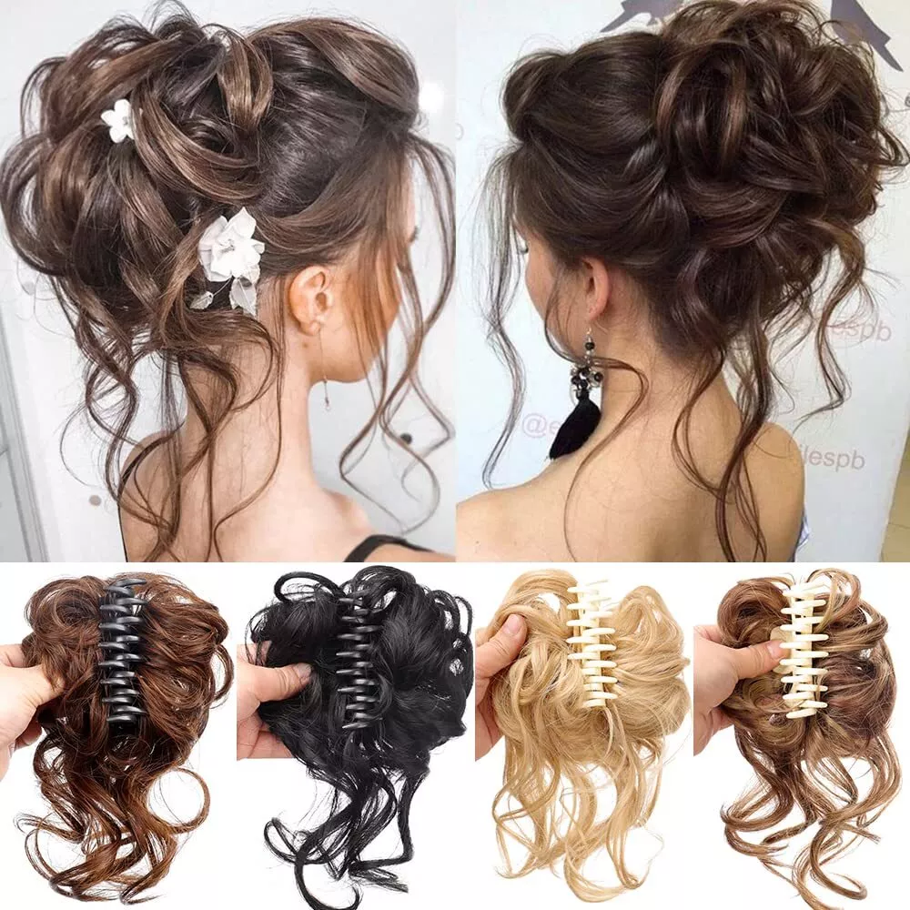 Natural Clip on in Messy Bun Hair Piece Extension Hair Claw Clip