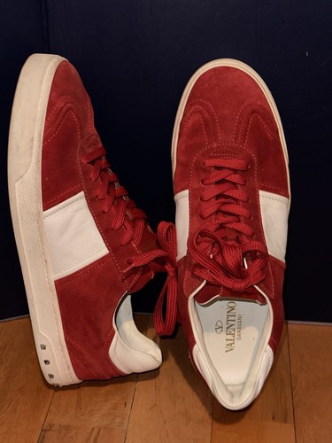 Valentino Garavani Flycrew Sneakers Size 11 44 Leather Studded Red Suede Shoes - 第 14/19 張圖片