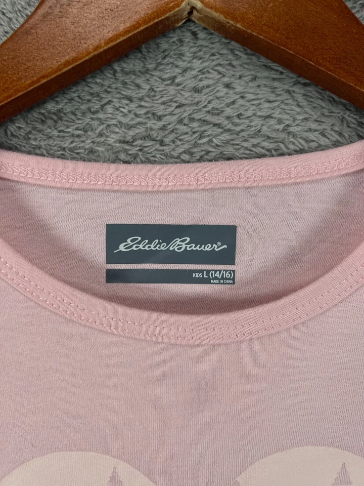 Camiseta Eddie Bauer infantil meninas grandes 14 rosa ouriço logotipo gráfico coração manga curta - Imagem 4 de 4