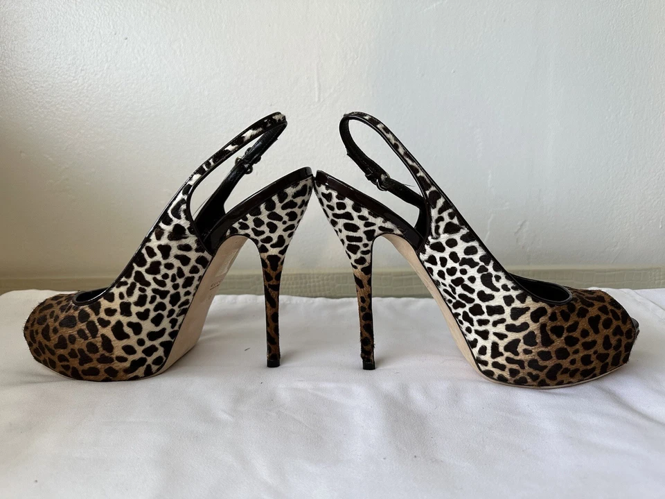 Gucci София платформе икры волос леопард печать с открытым носком слинга насосы размер 38 - Изображение 4 из 4