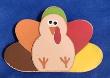 Thanksgiving Turkey Plaque Colorful Wooden 4-1/2" x 6-1/8"