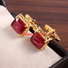 Heated Ruby Gemstone With 18k Gold Plated Silver Cufflinks 709