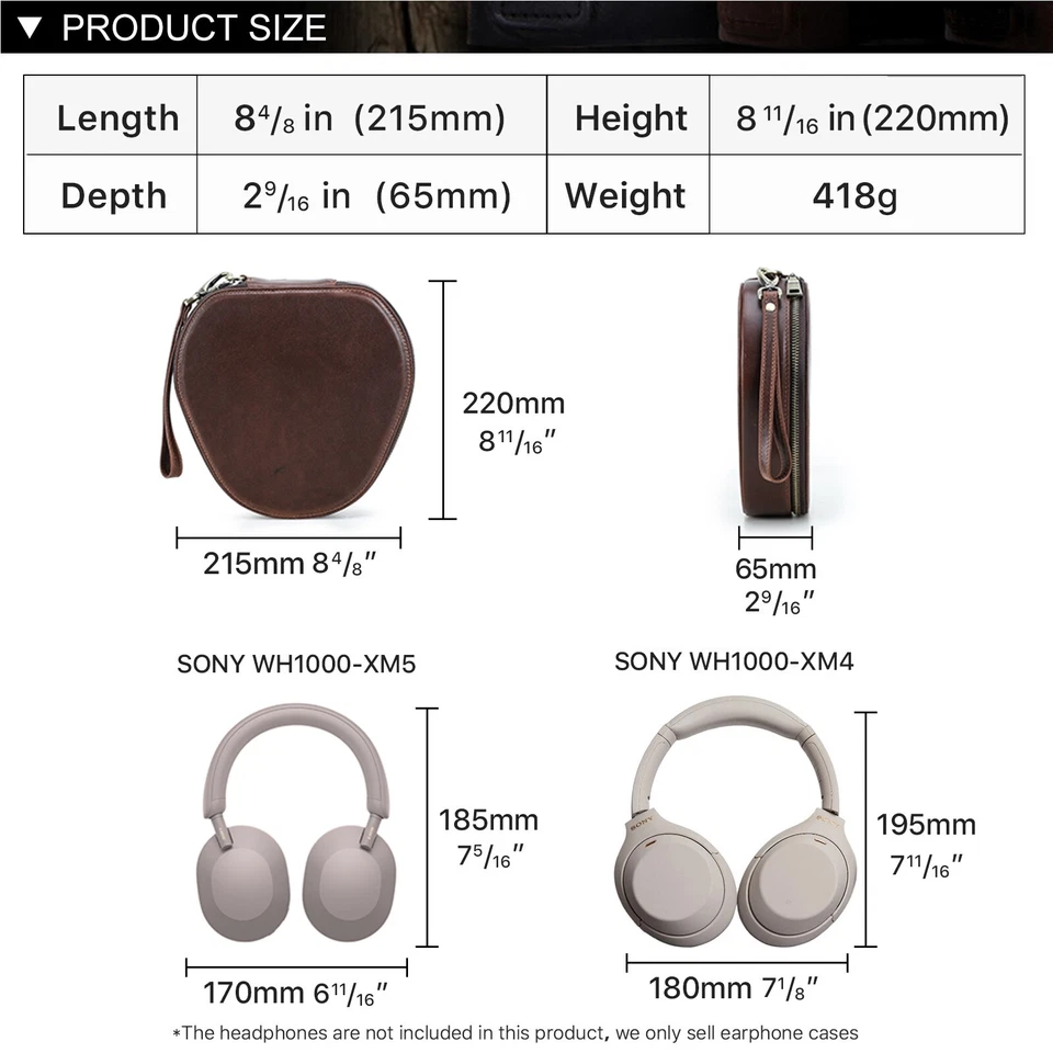 Sony WH1000XM4 Estuche para Auriculares Cuero Hecho a Mano Estuche Protector de Almacenamiento Foto 2 de 4