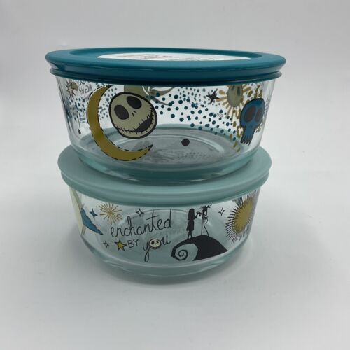 2X Disney The Nightmare Before Christmas Food Storage Glass Container Bowls Lids - Picture 2 of 6