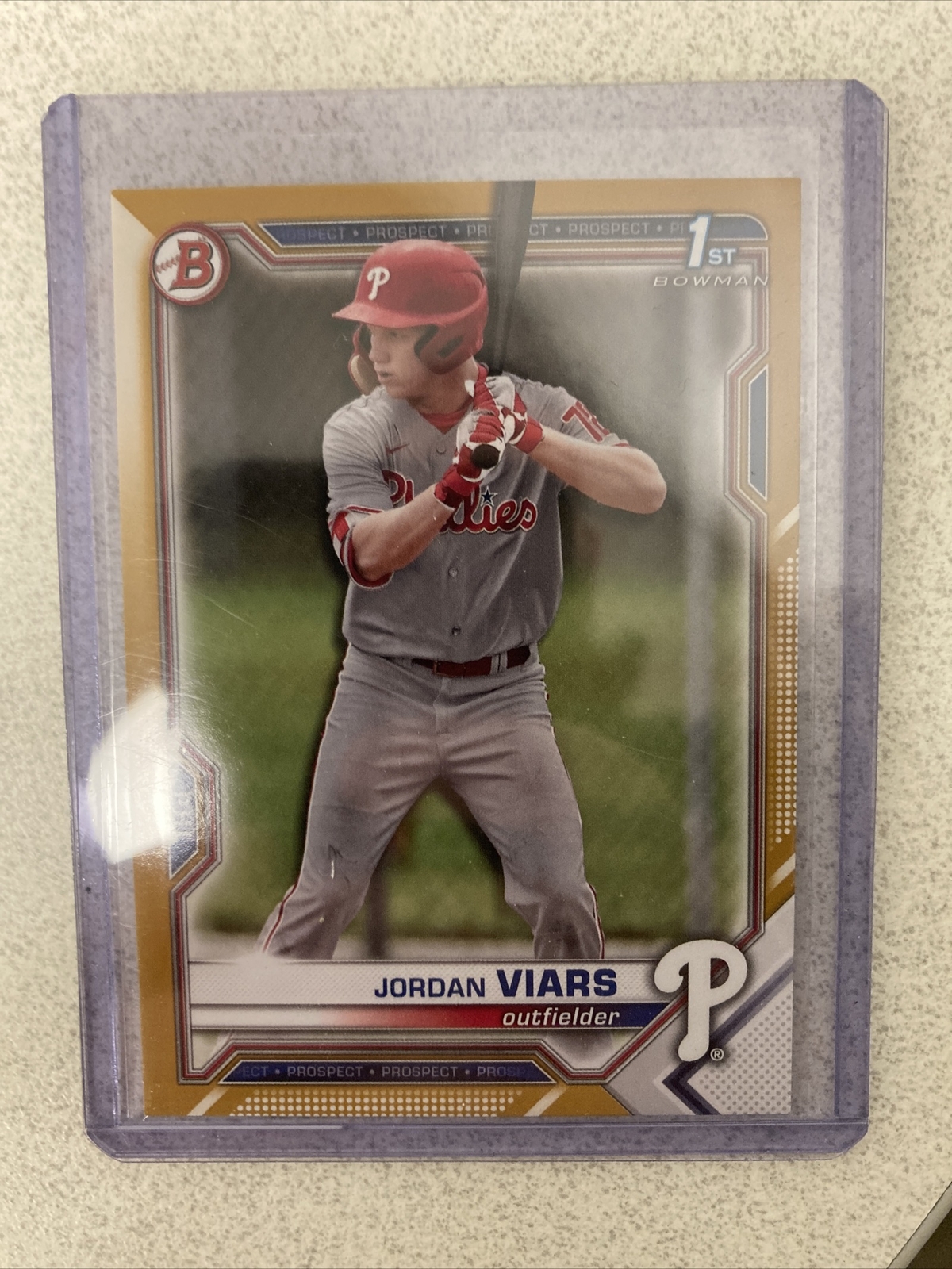 2021 Bowman Draft Jordan Viars Gold Paper 1st Prospect #25/50 Phillies S528