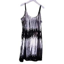 Jonathan Martin Sequined Strappy Mini Dress S Black Silver Sheath Party Clubwear