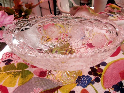 Oval Crystal Pedestal Large Vintage Bowl with Sawtooth Rim 11 & 3/4 Wide X 7.5" - Picture 22 of 24