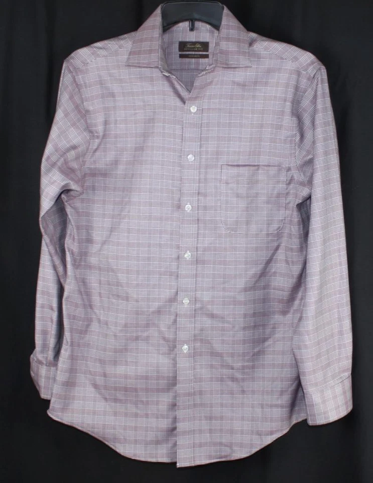Tasso Elba Mens Dress Shirt Regular Fit Non Iron Check Plum Burgundy 15 1/2 NWT - Image 2 of 3