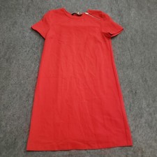 Zara Dress Womens Extra Small Red Midi Shift Short Sleeve Casual Flowey Ladies *