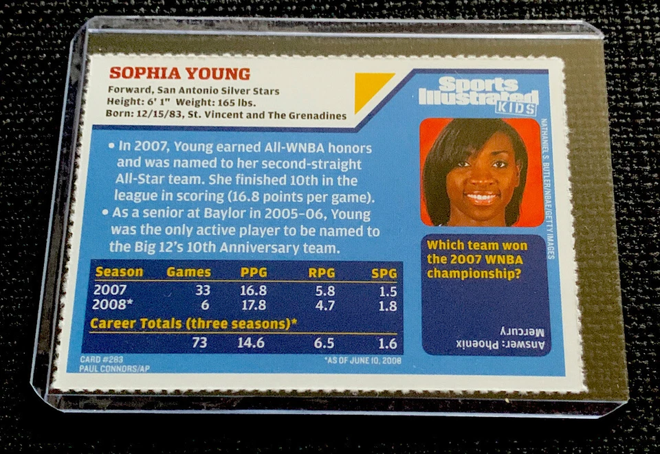 SOPHIA YOUNG ROOKIE SPORTS ILLUSTRATED FOR KIDS SI 2008 SAN ANTONIO WNBA USA NM+ - Image 2 of 2