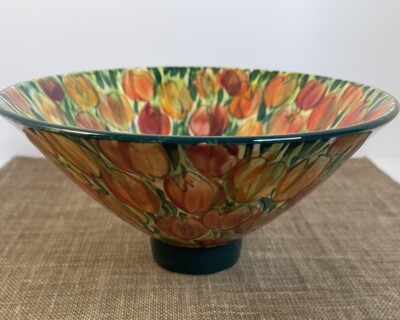 Hand Painted & Hand Thrown Tulip Bowl Made in England by Ken & Valerie Shelton
