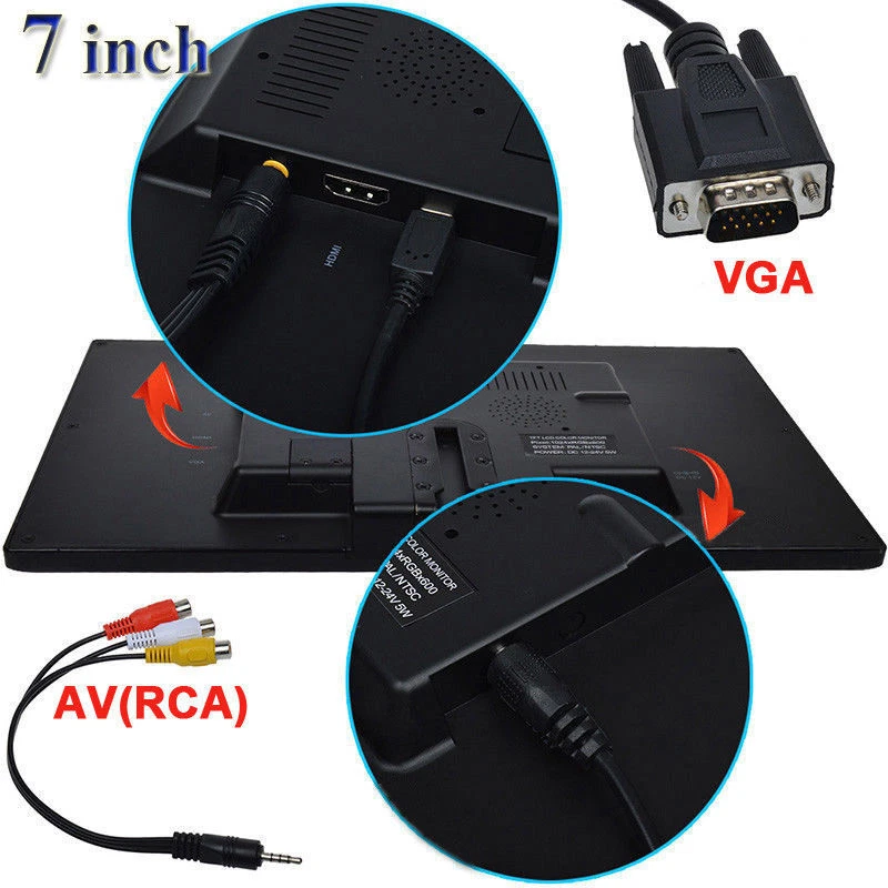 Mini 7"/9"/10" CCTV PC Screen Car Monitor AV/RCA/VGA/HDMI 1080P for Raspberry P - Image 4 of 4