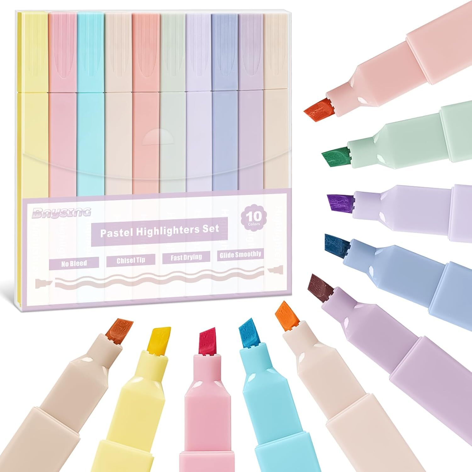 10 Pastel No-Bleed Bible Highlighters in Assorted Colors-image