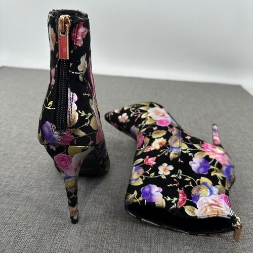 Anne Michelle Floral Heel Booties Black Multicolor Zipper Size 8 Brand New - Picture 2 of 14