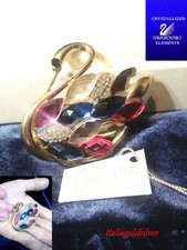 Spilla Donna Cigno Oro Giallo  SWAROVSKI Originali Cristalli Argento Gioielli 