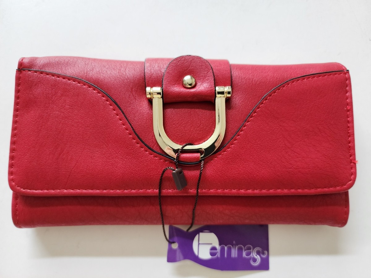 Femina women's red faux leather clutch wallet, snap, trifold, NWT, 8
