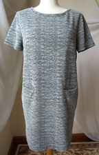 TAHARI SHIFT DRESS ROUND NECK SHORT SLEEVE BLACK/WHITE COTTON BLEND PULLOVER L