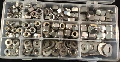 1/4,5/16, 3/8 & 1/2 UNC Kit Box Sechskantmuttern, Nyloc Muttern und Unterlegscheiben A2 Edelstahl