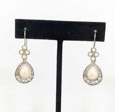 Silver Tone Ivory Color Faux Pearl Teardrop Drop Hook Earrings Bridal Classic