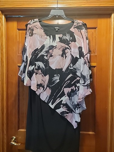 Slny Metallic-Trim Capalet Sheath Pink &Black Dress US 18 Great Condition - 第 1/6 張圖片