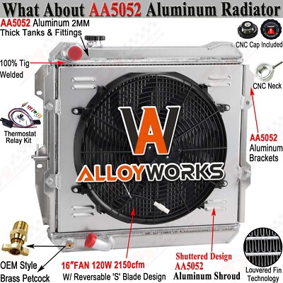 4Row Aluminum Radiator Shroud+Fan Relay Core Size 20 2/5'' x 17 4/5'' MT