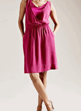 BNWT 278 Eileen Fisher Silk Georgette Crepe GRENADINE Double Vneck Dress SMALL