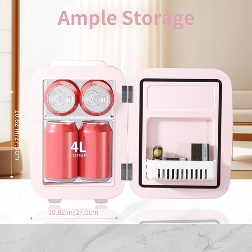 Mini Fridge, 4 Liter/6 Cans Small Refrigerator for Skincare, 110V AC/ 12V DC The - 第 2/12 張圖片