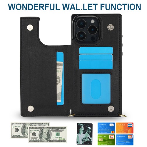 Luxury Leather Crossbody Card Slot Cover Case for 16 15 14 13 12 11 Pro Max XR - Picture 12 of 58