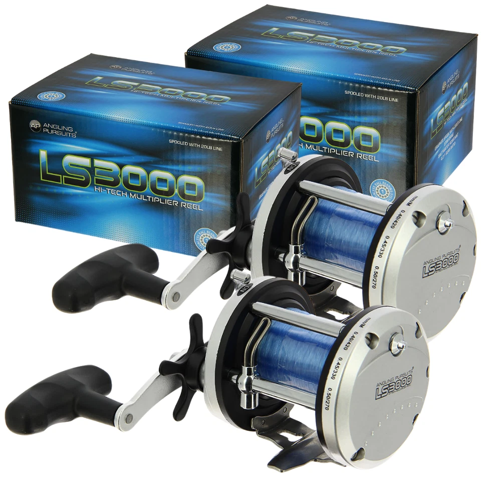 2 x BOAT SEA FISHING MULTIPLIER REELS LOADED WITH 20lb BLUE SEA LINE LS3000  - Image 2 of 4