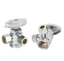 2PCS EFIELD Dual Compression Outlet Angle Stop Valve, 1/2"Fip Inlet x 3/8" x3/8"