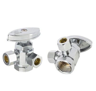 2PCS EFIELD Dual Compression Outlet Angle Stop Valve, 1/2''Fip Inlet x 3/8'' x3/8''