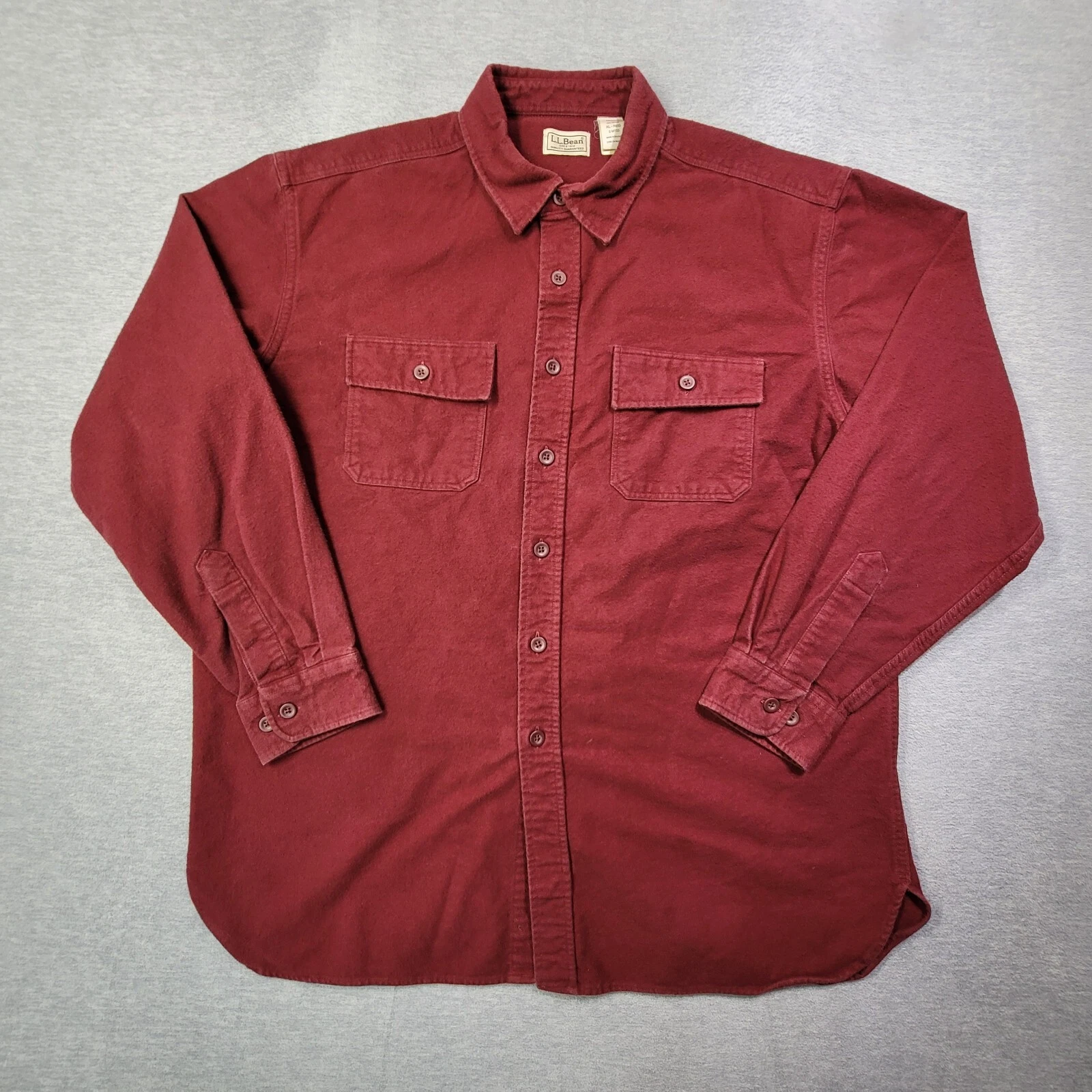 LL Bean Shirt Mens XL Red Chamois Flannel Button Up Chest Pockets Outdoor Work
