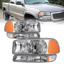 For 1999-2007 GMC Sierra 00-06 Yukon 4Pcs Chrome Headlights+Bumper Signal Lamps