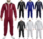 Mens Womens Unisex Hooded Contrast Playsuit Onepiece Set Jumpsuit Zip