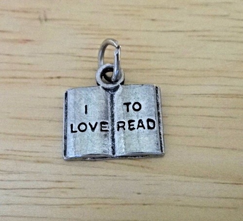 Silver PEWTER 3D 14x13mm says I Love to Read on a Book Charm - Picture 2 of 5
