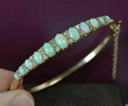 Brazalete Brazalete Mujer Ópalo de Fuego Simulado Corte Ovalado 8.02Ct Acabado Oro Plata 925 Foto 2 de 4